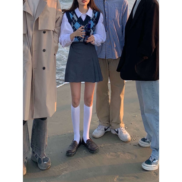 Áo Len Không Tay Phối Sọc Caro Thời Trang Theo Phong Cách Hàn Quốc Dành Cho Nữ