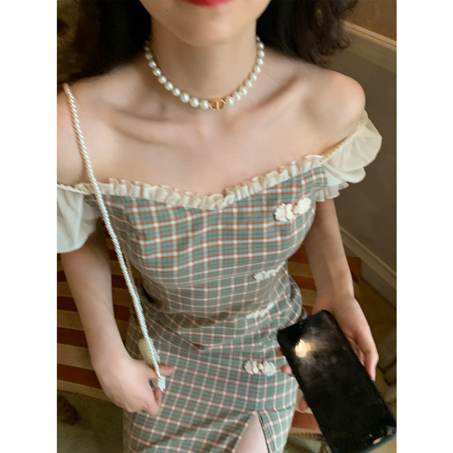 New Snapping up&Retro Slit Skirt Summer New Improved National Style Plaid Cheongsam Tight Waist Straight Mid-Length Dress | BigBuy360 - bigbuy360.vn