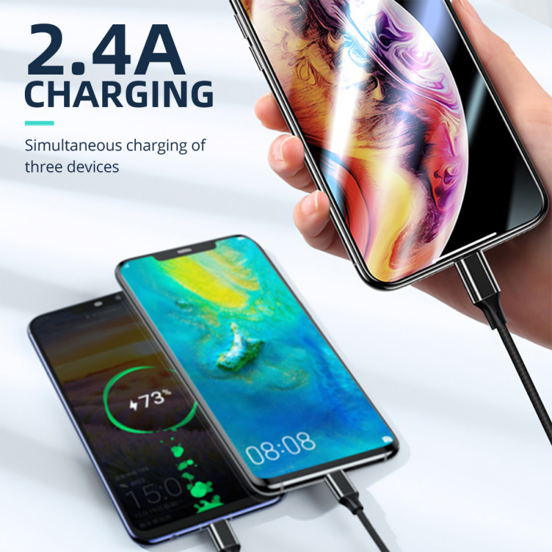 Cáp Sạc Fonken FY121 Cho Samsung Iphone 12 Có Sạc Nhanh Cắm Micro USB Type-C Lightning 2.4A 1.2M