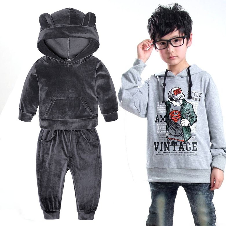 Set Áo Hoodies Tay Dài + Quần Dài Cho Bé Trai