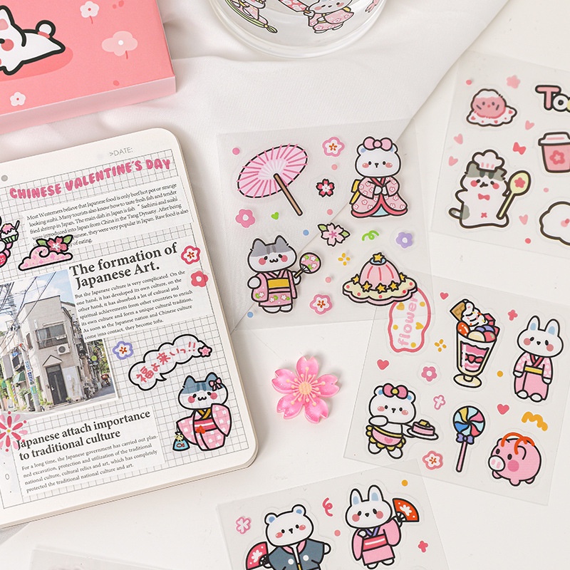 Set 10 25 tấm sticker cute hình thỏ hồng dễ thương, hình dán nhãn sticker trang trí sổ tay