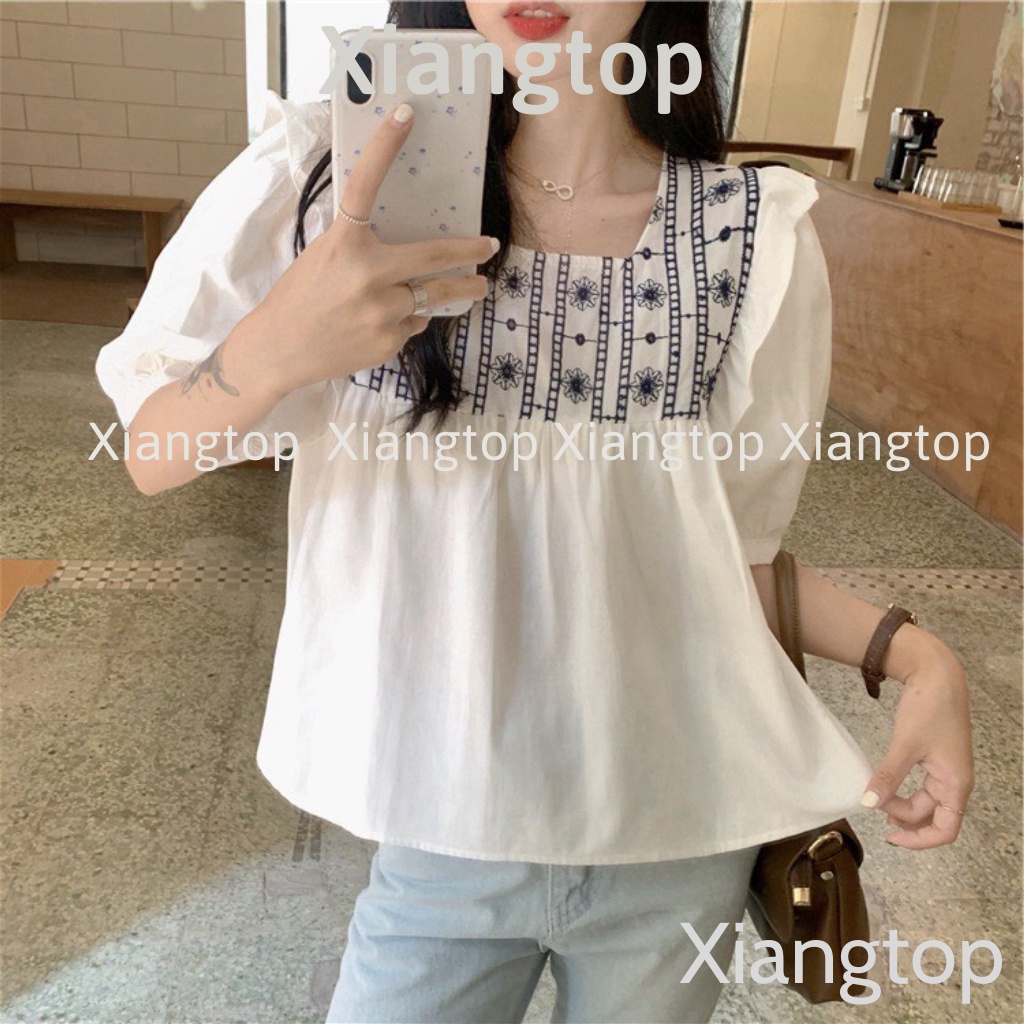 Áo babydoll tiểu thư thêu hoạ tiết kaca NH000101 aosomicongsothietke
