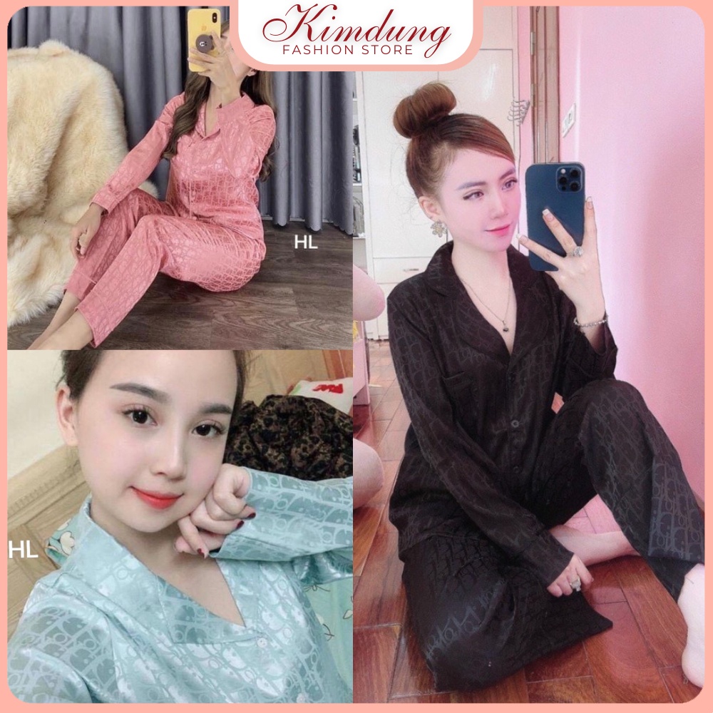 Bộ Đồ Ngủ Pijama Lụa Gấm Cao Cấp Áo Tay Dài cực xinh chất liêu mango cao cấp - Kim Dung Fashion Store
