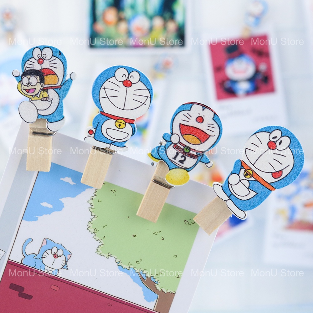 Kẹp gỗ kẹp ảnh SET 10 cái hình DORAEMON DOREMON dễ thương cute (tặng 140cm dây thừng treo) MON0041