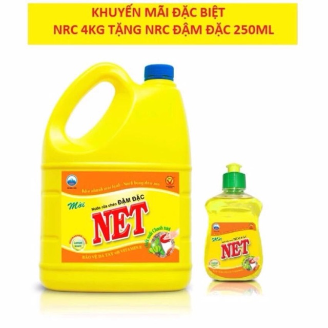 Nước Rửa Chén NET Đậm Đặc 4Kg tặng NRC 250mk
