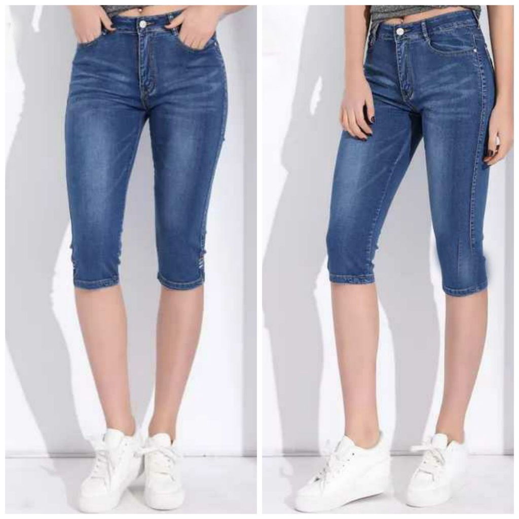 Quần Jeans Ngố Nữ co Giãn Lưng Cao