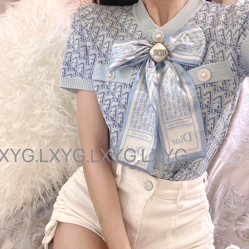 Áo len dệt kim mix nơ lụa D.O - bigsize mặc được
