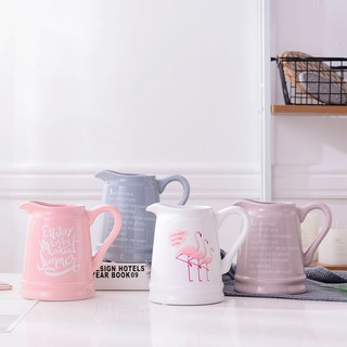 Lọ cắm hoa gốm sứ có tay cầm họa tiết xinh xắn hồng hạc