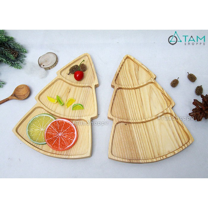 [GỖ DÀY ĐẸP] Khay gỗ hình cây thông Noel chia 03 ngăn W-KHAY-30