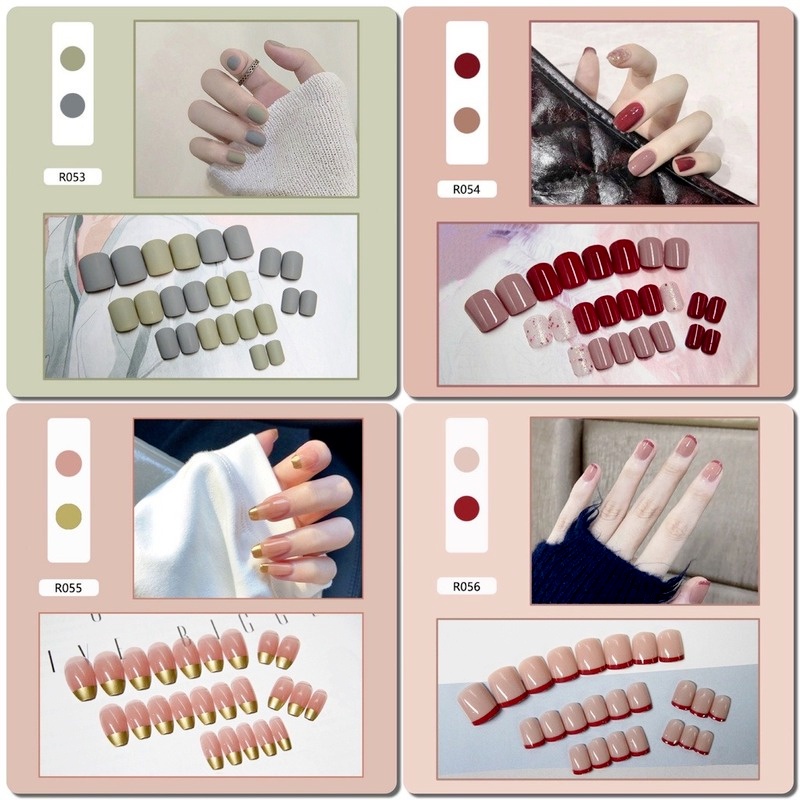 [Hàng mới về] Hộp 24 móng giả ngắn R041-R060 kèm keo dán