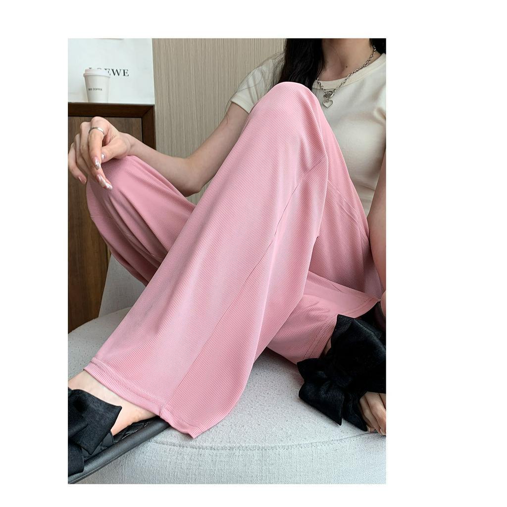 Quần Dài Ống Rộng Lưng Cao Vải Lụa Lạnh Thời Trang Mới Cho Nữ