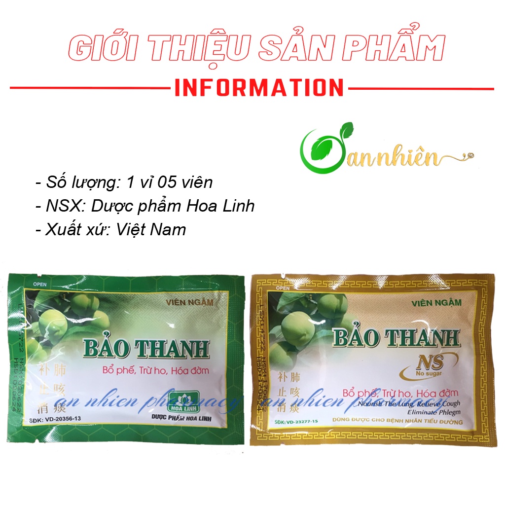 Viên Ngậm Bảo Thanh - Bổ Phế - Trừ Ho - Hóa Đờm