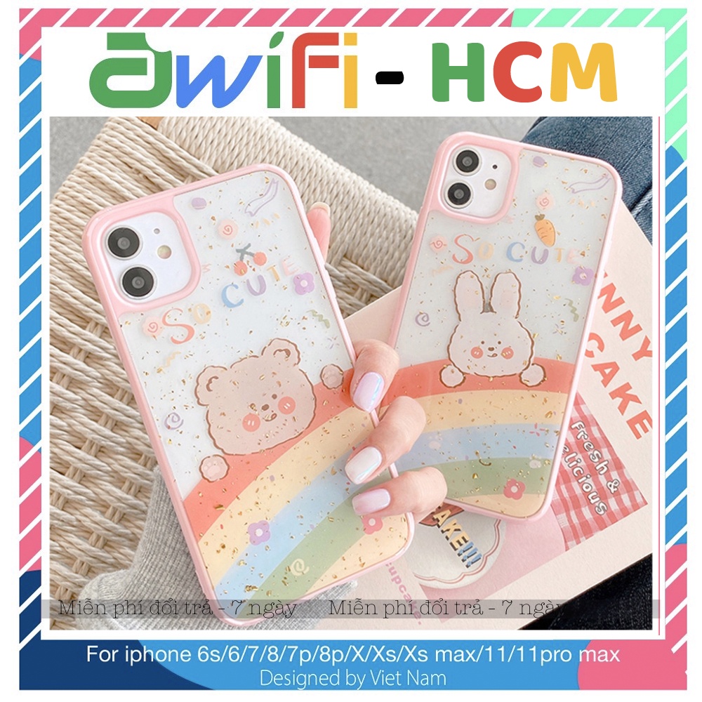 Ốp iphone - Ốp lưng viền Gấu thỏ socute kim tuyến 6/6plus/6splus/7/8/7plus/8plus/x/xs/xsmax/11/11promax- Awifi Case S3-4