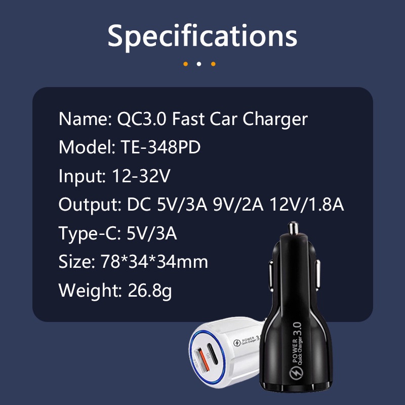 Tẩu Sạc Nhanh 3A 30W Cổng Type C PD QC Cho ĐT táo 13 12 11 Pro Max 8 Xiaomi