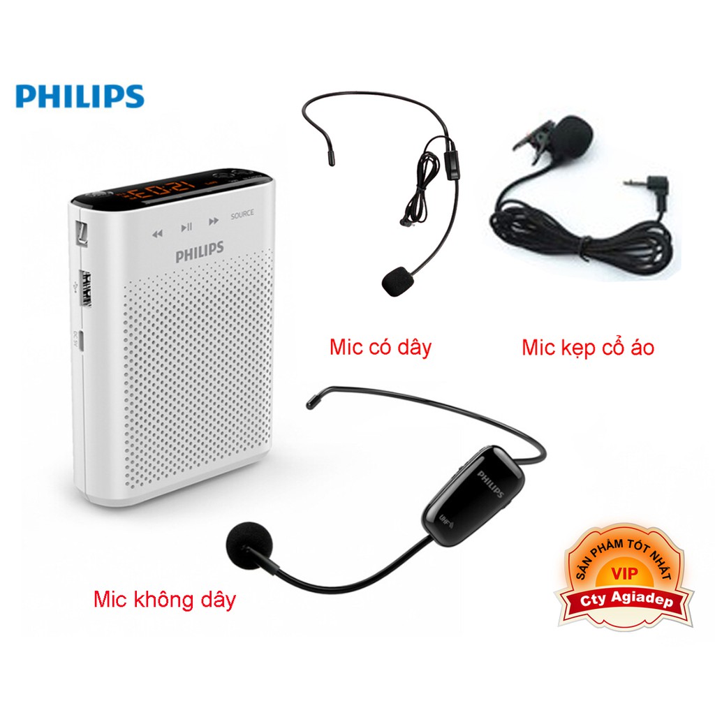 Mic trợ giảng hàng hiệu PHILIPS UHF + 3 Mic (không dây+ có dây + cổ áo) Loại xịn Chính hãng