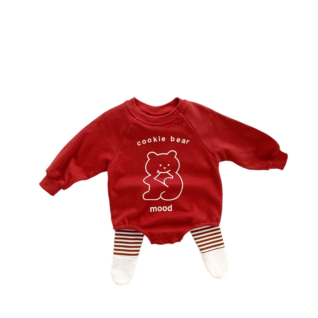 ✨Gấu bánh quy✨ Áo liền quần tay dài in hình Baju Bayi cho bé trai &amp; gái sơ sinh