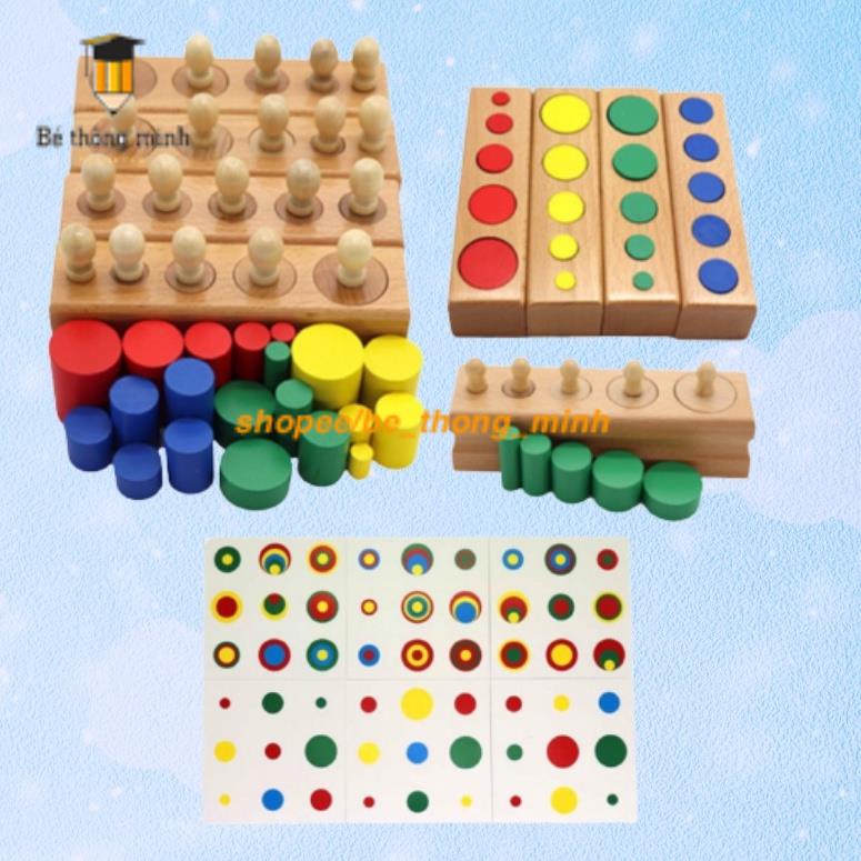 Combo 2 MÓN trụ có núm và không núm size nhỏ cho bé học tại nhà - Giáo cụ Montessori