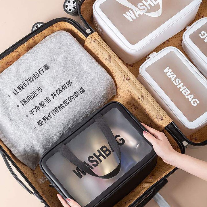 Túi đựng mỹ phẩm đồ du lịch WASHBAG trong suốt có khóa kéo, chống thấm nước tiện dụng 88249