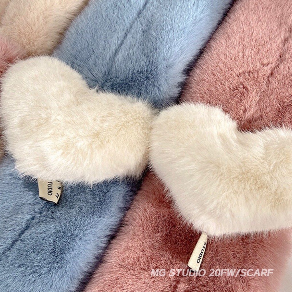 Khăn choàng MG STUDIO bằng lông thỏ nhân tạo phối trái tim dễ thương cho nữ