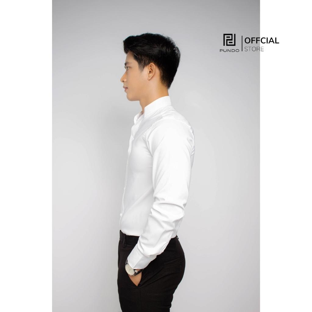 Áo sơ mi nam dài tay cổ trụ , chất cotton lụa mịn , thấm hút mồ hôi PUNDO ASMPD04