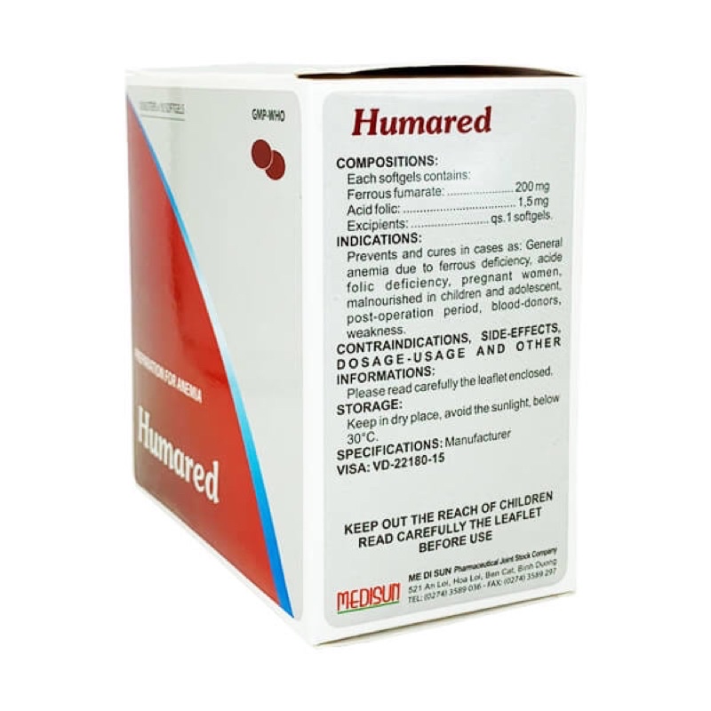Viên uống bổ máu Humared  Bổ sung sắt, Acid Folic cho cơ thể.