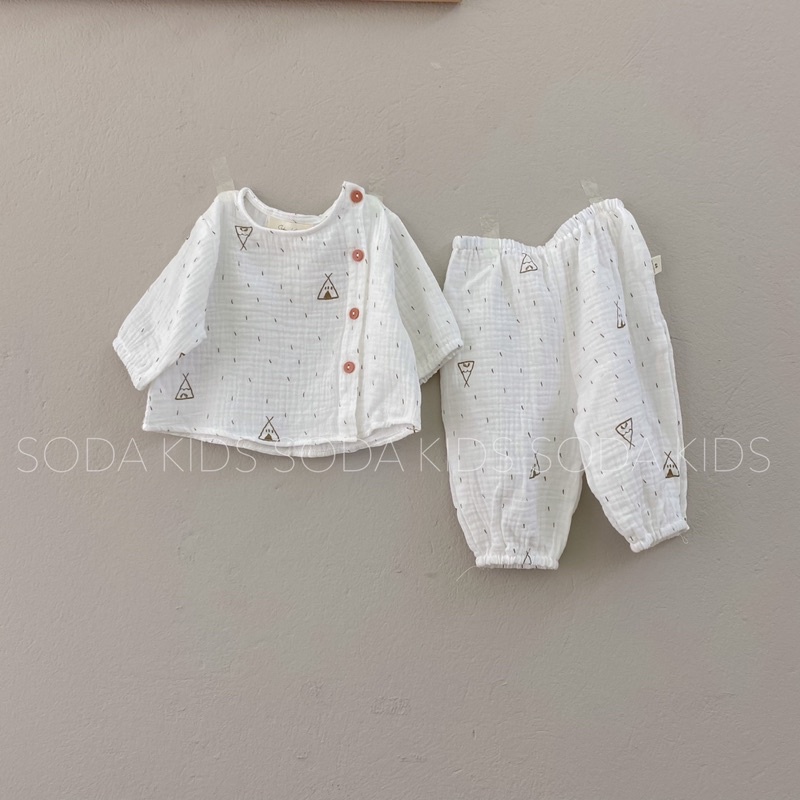 (Hàng thiết kế) Set pijama xô cúc lệch