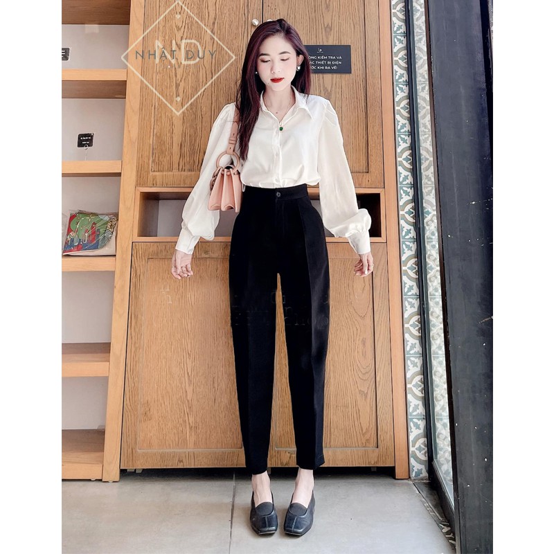 Quần tây baggy nữ đi học cạp cao xanh đen  -  chất vải tuyết mưa - kiểu dáng quần Baggy trơn hiện đại đứng dáng dài 95cm | BigBuy360 - bigbuy360.vn