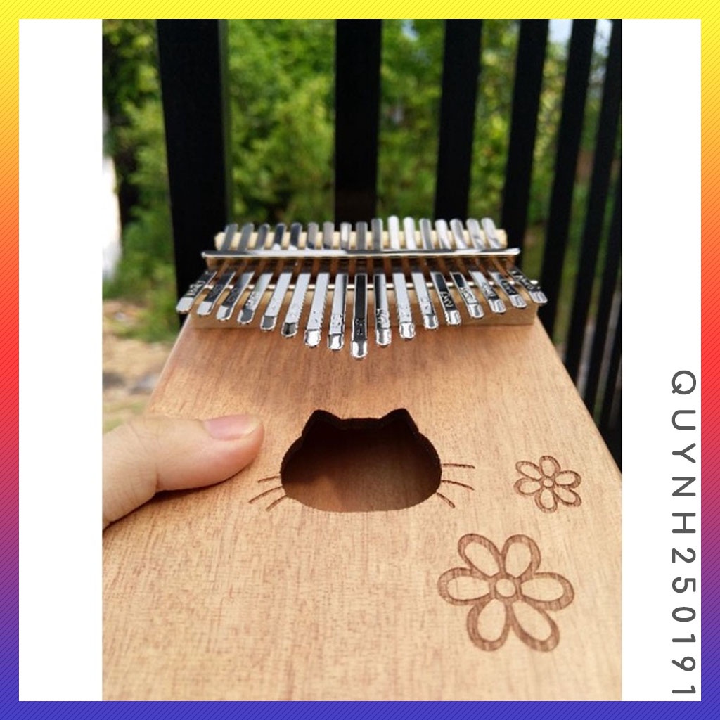 Đàn Kalimba 17 phím hộp gỗ hoạ tiết mèo xinh xắn - tặng full phụ kiện