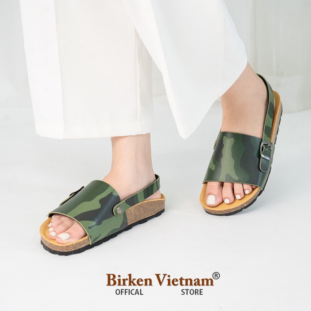 [ New Style ] Mã R22 Sandal ĐẾ TRẤU Da PU Camo Rằn Ri Quai Nguyên Tấm Cách Điệu Unisex Birken Vietnam Bioline