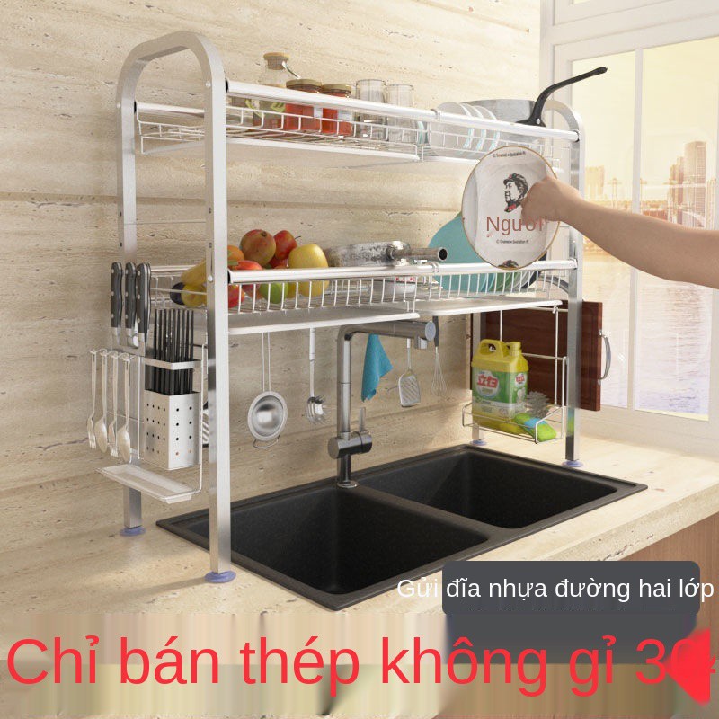 giá chậu inox 304, bát đĩa, thoát nước, bồn rửa phía trên bếp, để đĩa và đũa Hộp đựng đồ