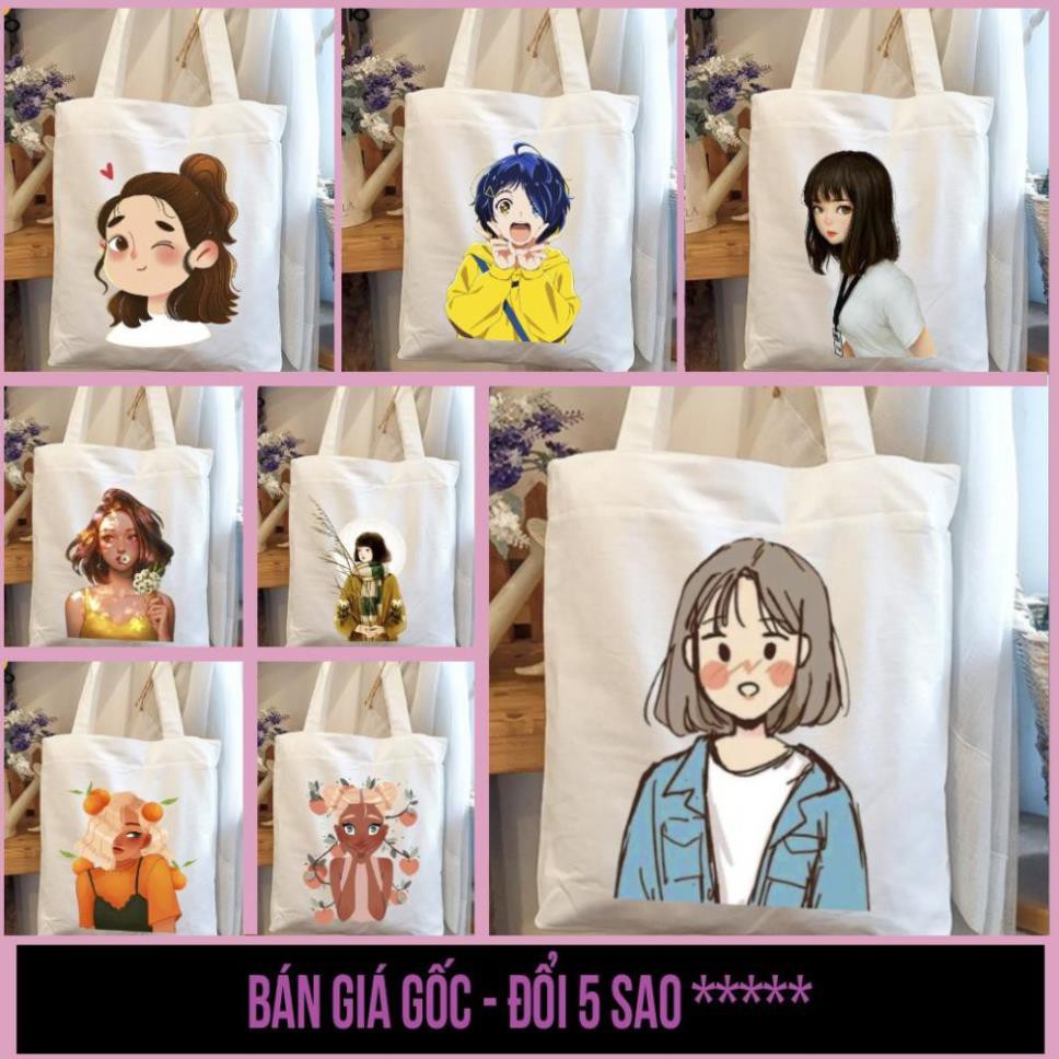 Úi tote, túi vải canvas VUÔNG, có khóa kéo in hình Cô Gái TÓC NGẮN - Túi Mơ Tro store