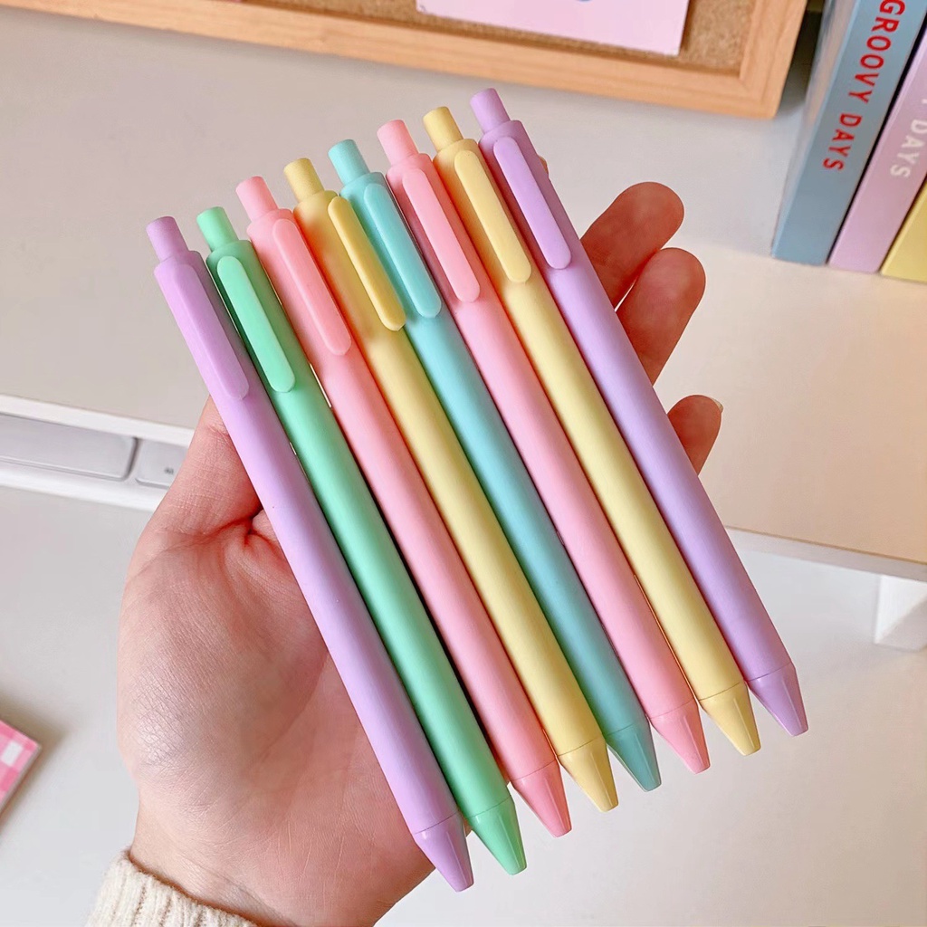 Bút bi bấm vỏ màu macaron tuỳ chọn dễ thương ngòi 0.5mm mực đen khô nhanh quà tặng bút gel b3