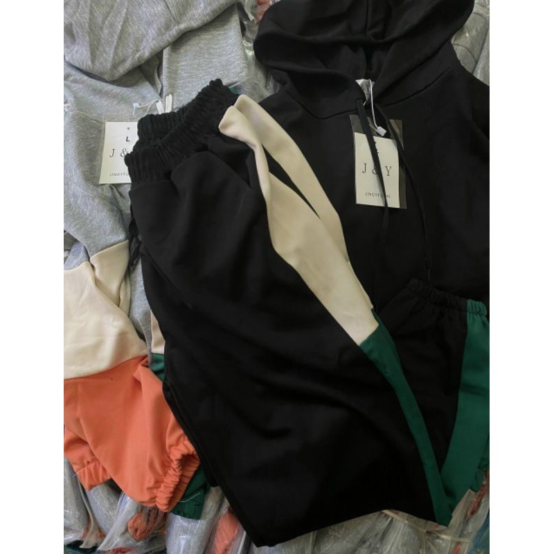 Set quần áo umi da cá dáng thể thao áo hoodie dài tay mix quần cạp chun BCi