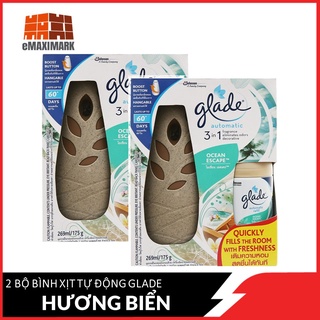 Combo 2 bộ bình xịt tự động glade hương biển phiêu bồng 3 in 1