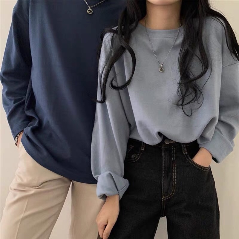 Áo Thun Trơn Tay Dài Cổ Tròn Nam nữ OLDMAN, Áo Phông Mùa Thu Đông Basic Chất Liệu Cotton Xuất Xịn, Kiểu Dáng Trẻ Trung