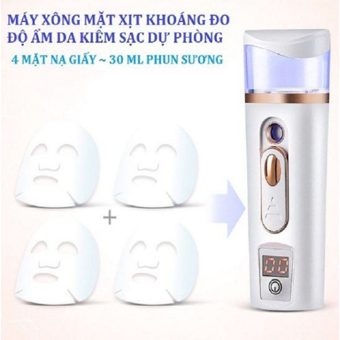 Máy Xịt Khoáng Xông Mặt Nano Mini Đo Độ Ẩm Da 2019, Máy Xịt Nano 2in1 Có Chức Năng Đo Độ Ẩm Da