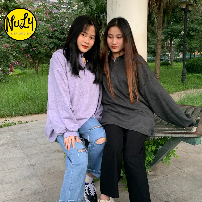 Áo nỉ bông Letters nữ chất xịn tay bồng form rộng Ulzzang cổ đức logo thêu Sweater | BigBuy360 - bigbuy360.vn