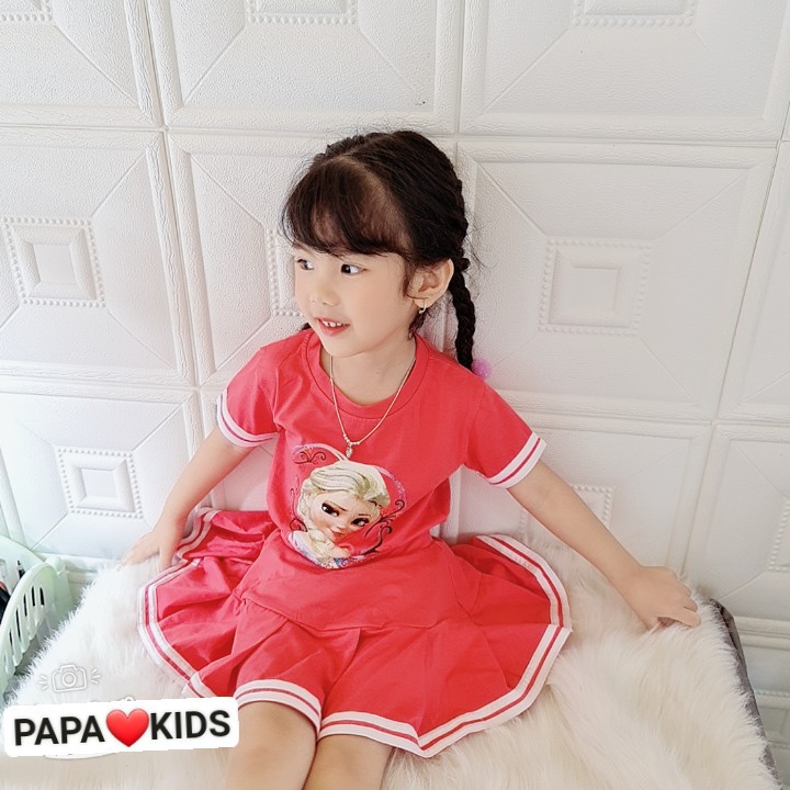 [Chính hãng PapaKids size 8-40kg] Đồ bộ elsa cho bé gái (set áo chân váy kèm chíp đùi) cotton 4c mịn mát