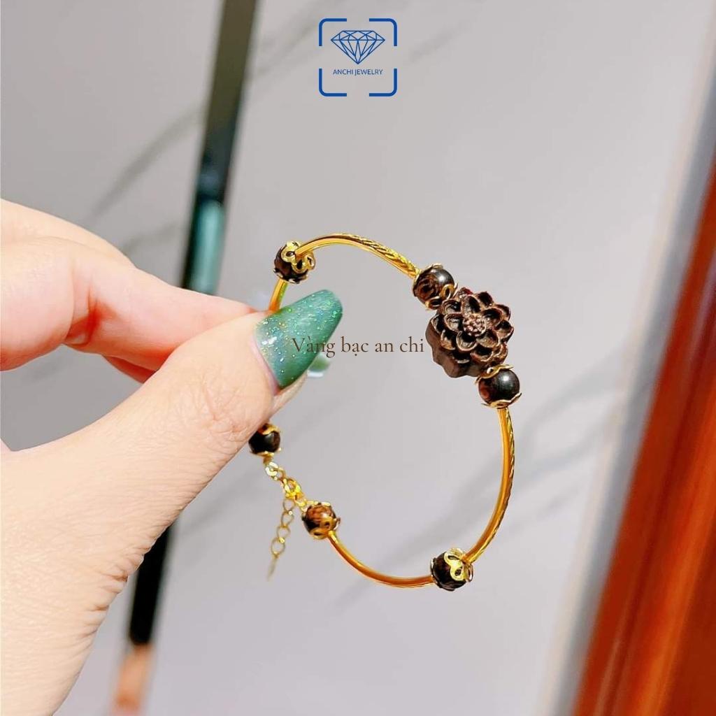 Lắc tay kiềng bạc charm hoa sen trầm hương cho nữ - Anchi jewelry
