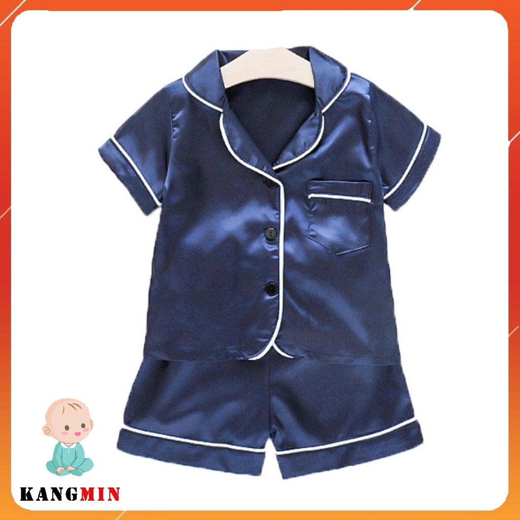 Pijama lụa cho bé trai Kangmin kids , bộ quần áo bé trai bé gái siêu xinh PMC01, pizama cho bé từ 6-28kg