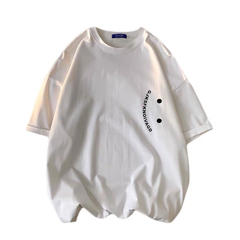 [Rẻ vô địch] Áo thun cotton tay lỡ dáng rộng unisex - mặt cười chữ