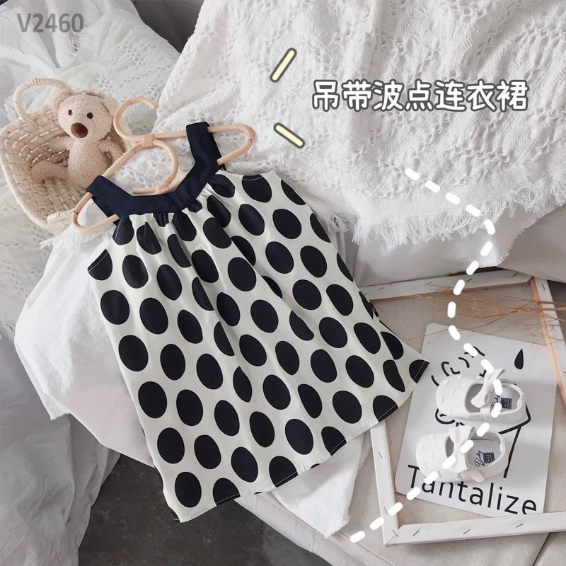 (10-18kg)QCCC-Đầm 2 dây chấm bi sang chảnh cho bé gái(ảnh clip thật 100%)