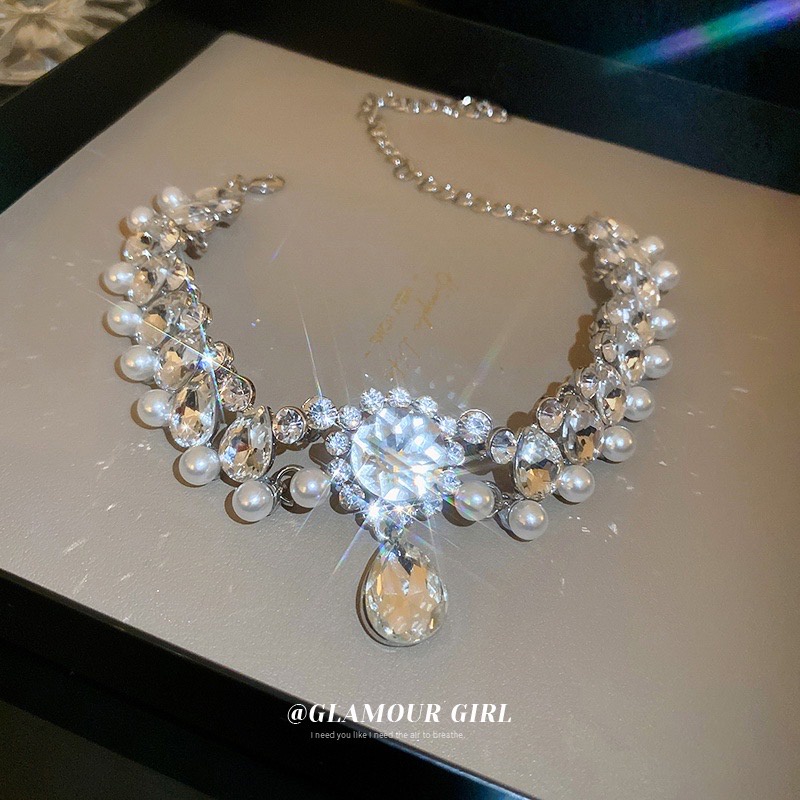 [ Cao Cấp Loại 1 ] Choker Vòng Cổ Đính Đá Hình Giọt Nước Lấp Lánh Dự Tiệc Siêu Sang Mainia Shop