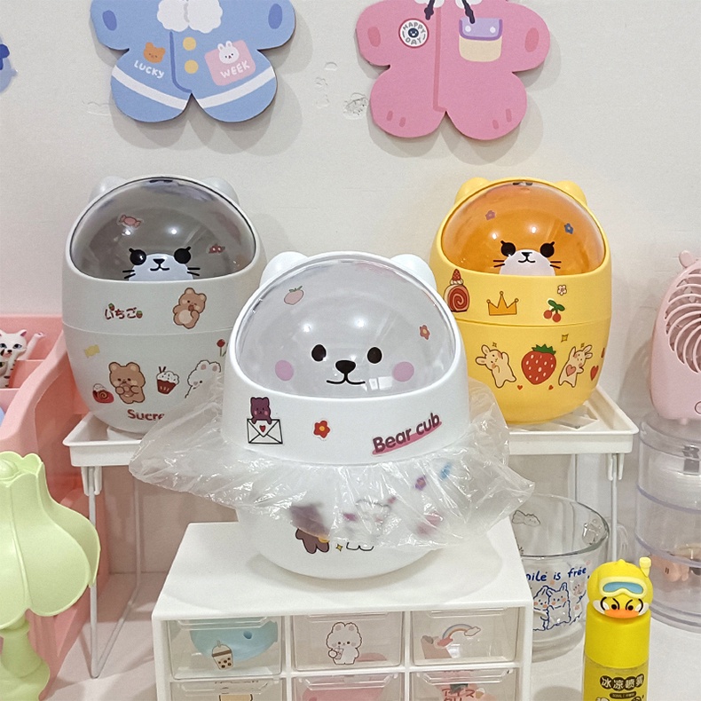 [TẶNG STICKER] Thùng Rác Mini Để Bàn Mẫu Hoạt Hình Có Nắp Đậy/ Hộp Đựng Đồ, Cắm Bút Trang Trí Bàn