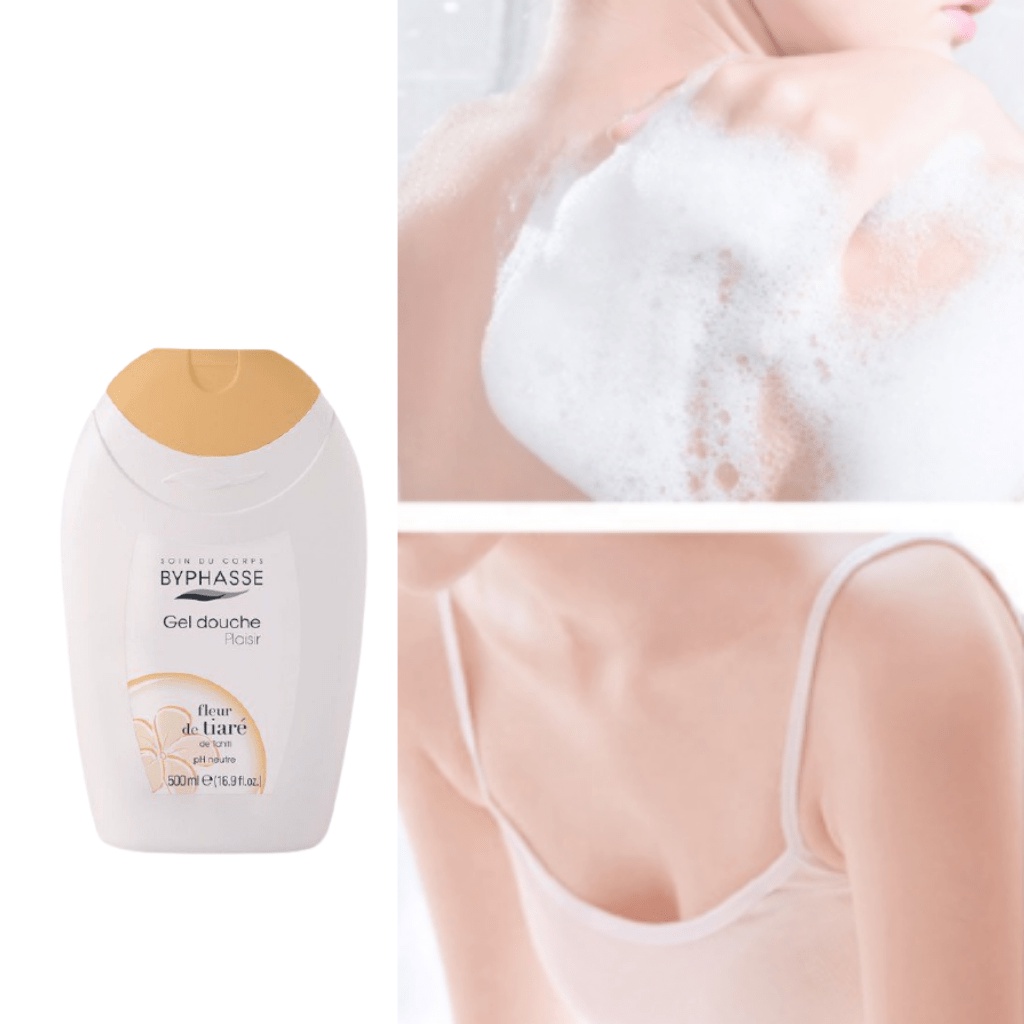 Sữa tắm dưỡng da Byphasse tinh chất hoa Tiare 500ml - Dưỡng ẩm, tăng collagen, chậm lão hóa - TẶNG 1 KHĂN NÉN