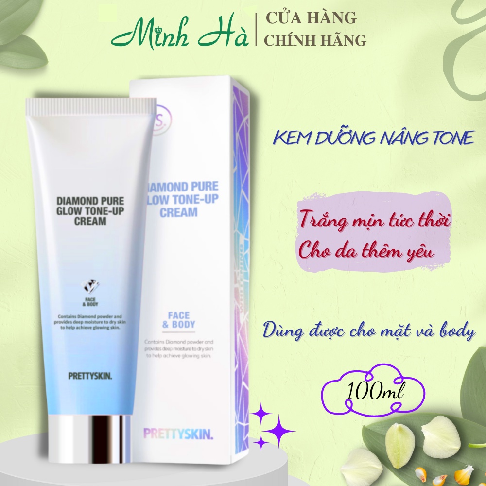Kem dưỡng nâng tone Prettyskin Face &amp; Body Diamond Pure Glow Tone Up Cream 100ml cho da sáng mịn