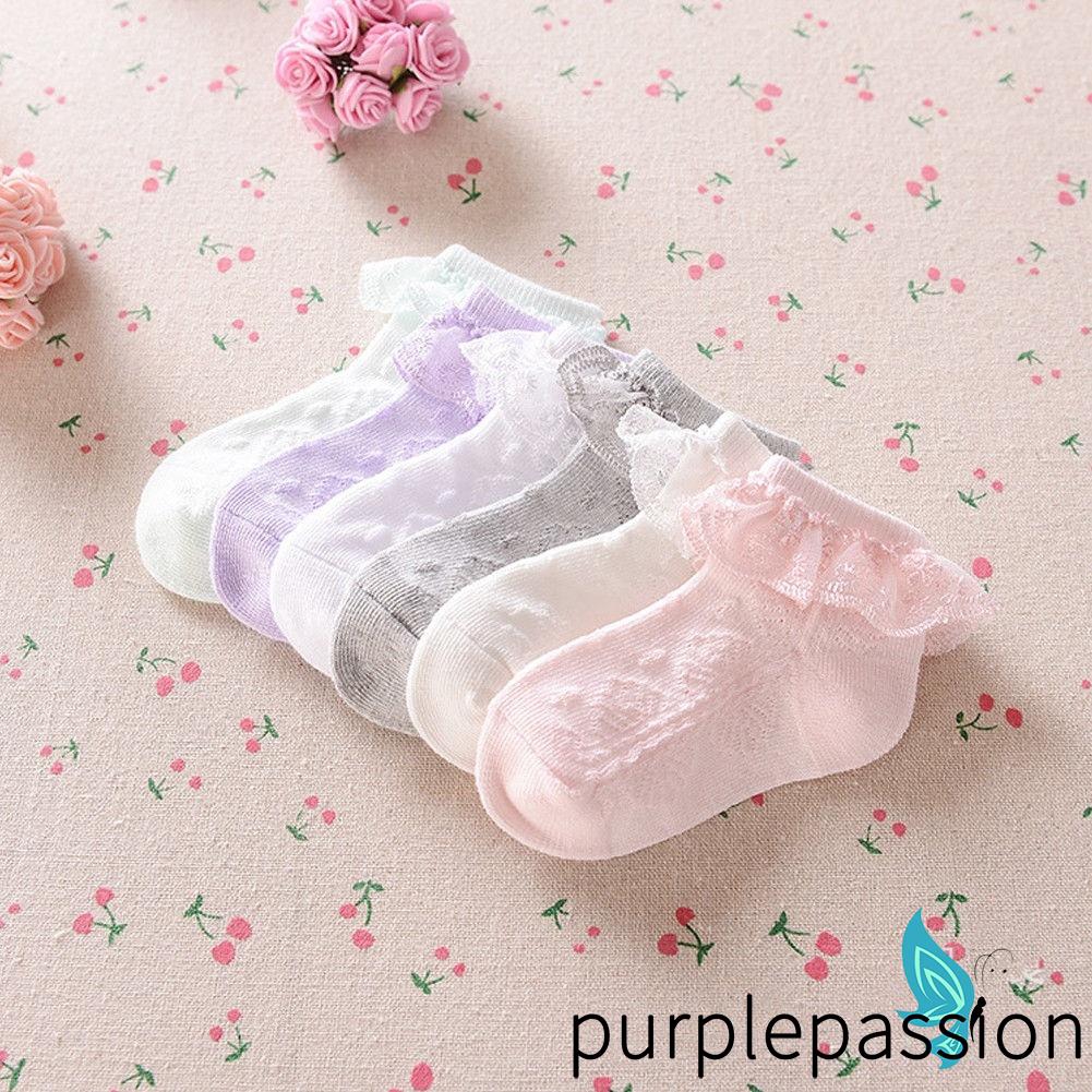 Vớ em bé gái sơ sinh thêu ren cổ phối lưới nhiều màu