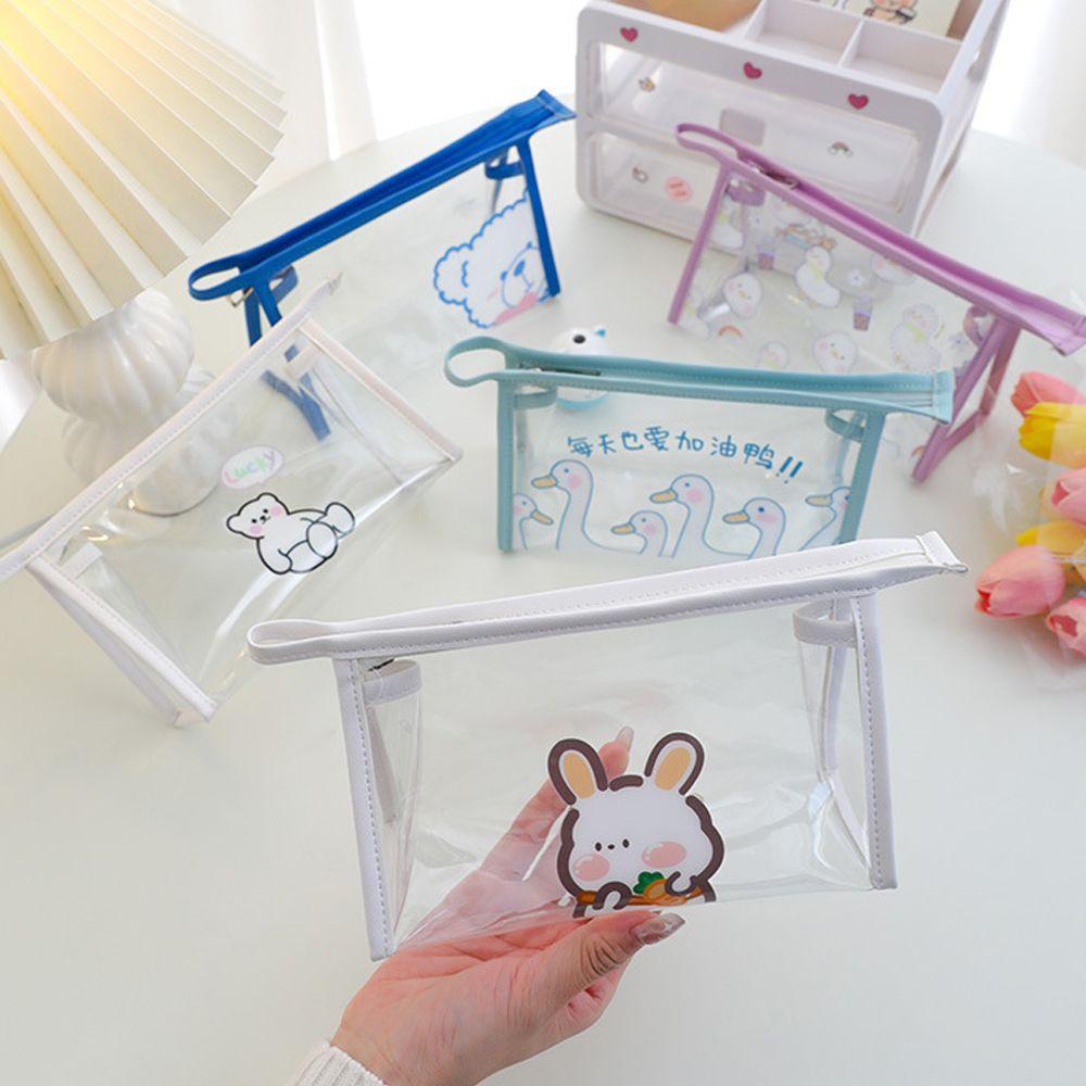 Túi Đựng Mỹ Phẩm DWAYNE Trong Suốt Chống Thấm Nước Họa Tiết Thỏ / Gấu Đáng Yêu Cho Nữ