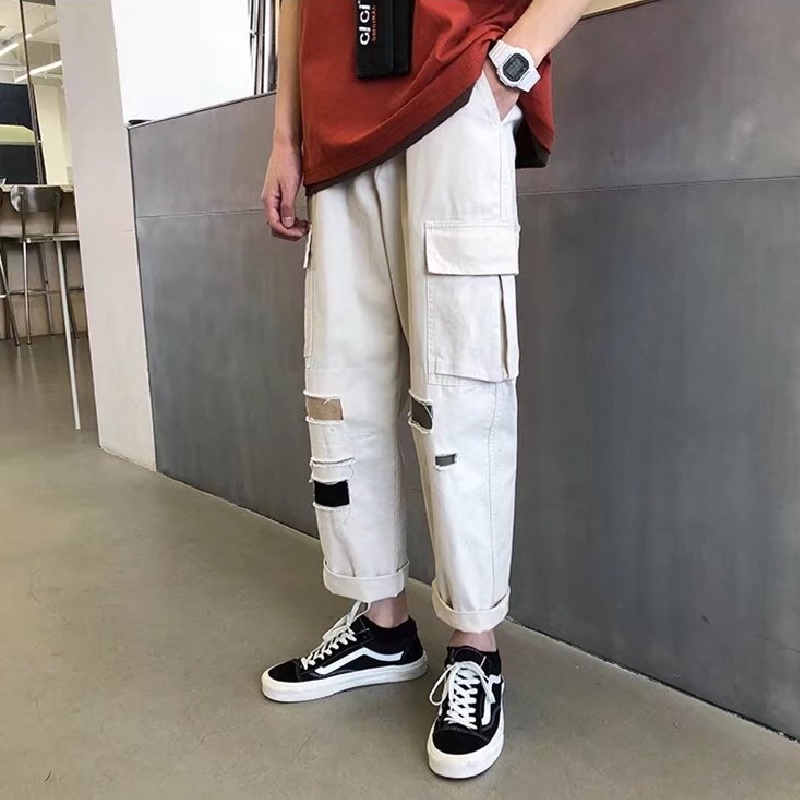 Quần ống rộng phong cách hip hop đường phố Hàn Quốc chất lượng cao có túi lớn và thoải mái cho nam size S-3XL
