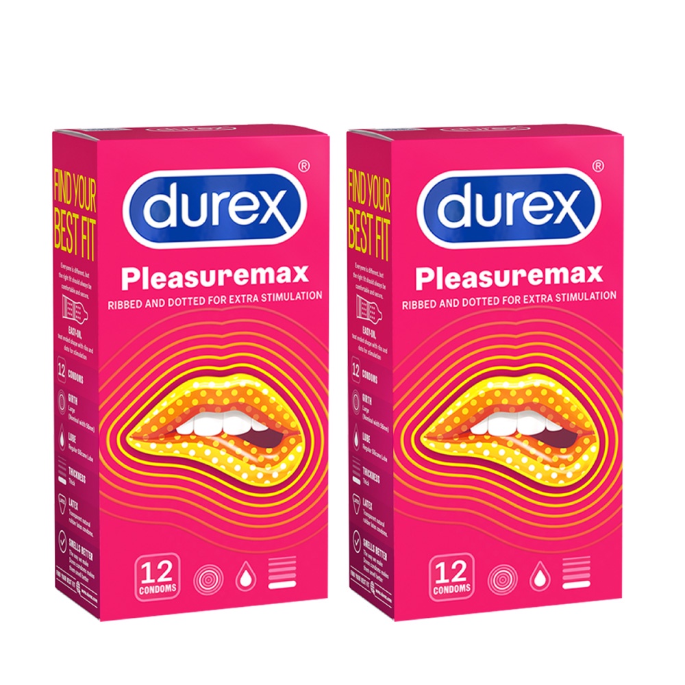 Bộ 2 hộp bao cao su Durex Pleasuremax gân gai tăng khoái cảm (size 56mm, 12 bao/hộp)